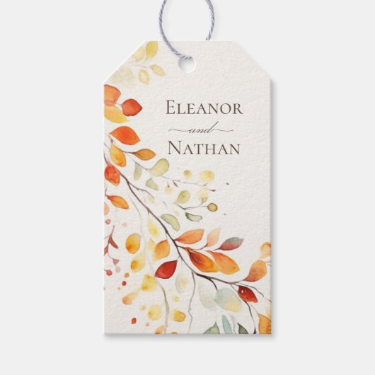 Moderne Boho Wasserfarbe Herbst Blätter Hochzeit Geschenkanhänger (Vorderseite)