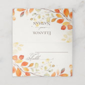 Moderne Boho Wasserfarbe Herbst Blätter Hochzeit Platzkarte (Außenseite Aufgefaltet)