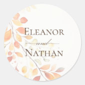 Moderne Boho Wasserfarbe Herbst Blätter Hochzeit Runder Aufkleber (Vorderseite)