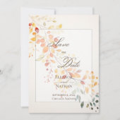 Moderne Boho Wasserfarbe Herbst Blätter Hochzeit Save The Date (Vorderseite)