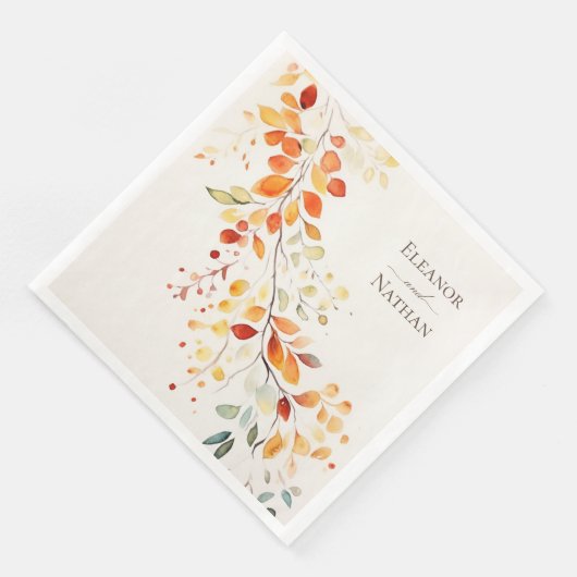 Moderne Boho Wasserfarbe Herbst Blätter Hochzeit Serviette (Ecke)