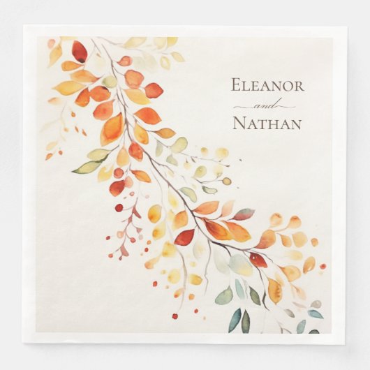 Moderne Boho Wasserfarbe Herbst Blätter Hochzeit Serviette (Vorderseite)