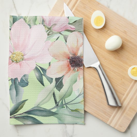 Moderne Boho Wasserfarben-Wildblume Geschirrtuch (Viertel Falte)