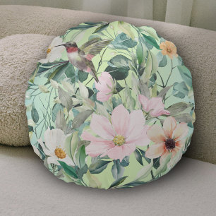 Moderne Boho Wasserfarben-Wildblume Rundes Kissen