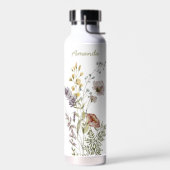Moderne Boho Wasserfarben-Wildblumen mit Namen Trinkflasche (Links)