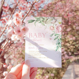 Moderne Boho Wasserfarbenfloral Girl Babydusche Einladung