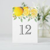 Moderne Boho Watercolor Lemon Wedding Tischnummer (Stehend Vorderseite)