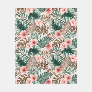 Moderne Boho Watercolor Tropical Floral Blätter Fleecedecke