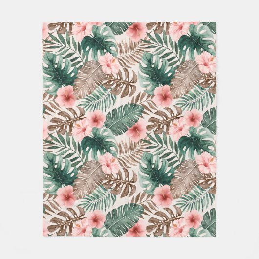 Moderne Boho Watercolor Tropical Floral Blätter Fleecedecke (Vorderseite)