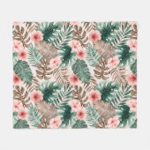 Moderne Boho Watercolor Tropical Floral Blätter Fleecedecke (Vorderseite (Horizontal))