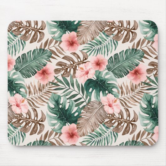 Moderne Boho Watercolor Tropical Floral Blätter Mousepad (Vorne)