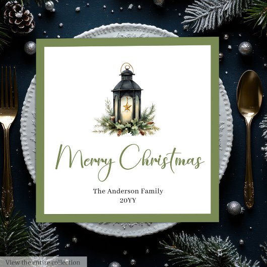 Moderne Boho-Watercolor-Weihnachtslaternen-Serviet Serviette