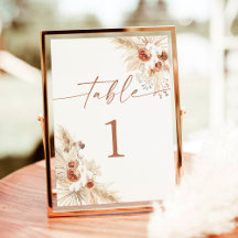 Moderne Boho Wedding-Tischnummern | Pampas Grass