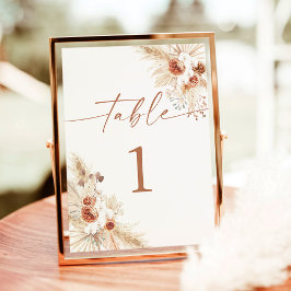 Moderne Boho Wedding-Tischnummern | Pampas Grass Ankündigung
