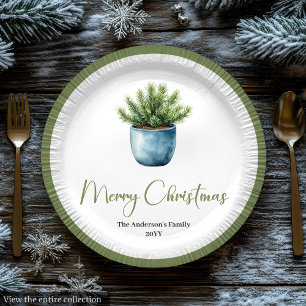 Moderne Boho-Weihnachtskranz im botanischen Stil Pappteller