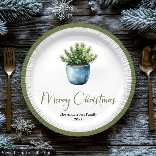 Moderne Boho-Weihnachtskranz im botanischen Stil Pappteller