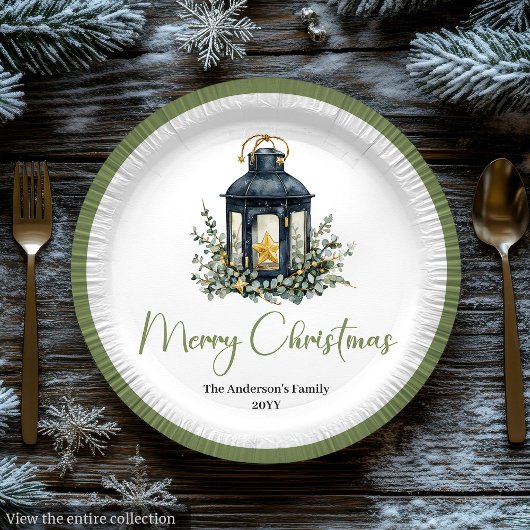Moderne Boho-Weihnachtslaterne in neutralen Farben Pappteller