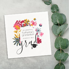 Moderne Boho White Arch Floral Graduation Party Serviette