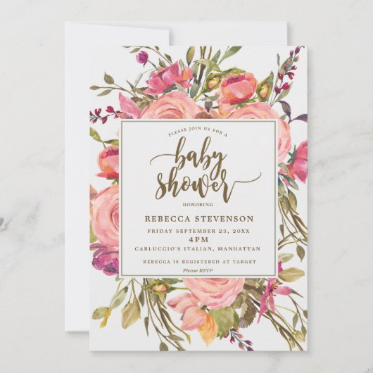 moderne boho wild Blume Babydusche Einladung (Vorderseite)