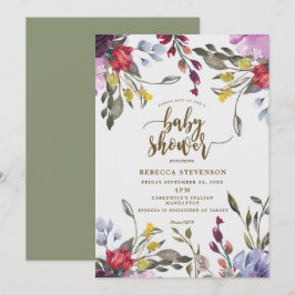 moderne boho wild Blume Babydusche Einladung