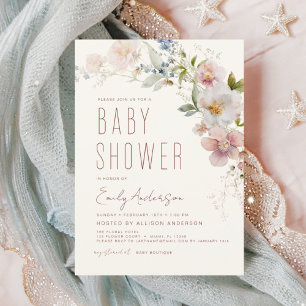 Moderne Boho Wildblume Babydusche Elegant Einladung