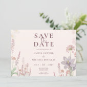 Moderne Boho Wildblume Hochzeit QR Save the Date (Stehend Vorderseite)