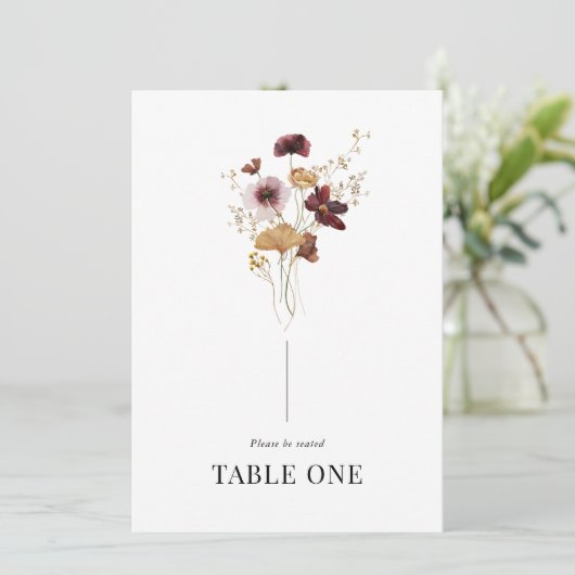 Moderne Boho Wildblume Hochzeitstichtabelle Name N Einladung (Stehend Vorderseite)