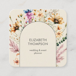 Moderne Boho Wildblume Wasserfarben Quadratische Visitenkarte