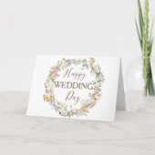 Moderne Boho Wildblume Wreath Happy Wedding Day Karte (Vorderseite)