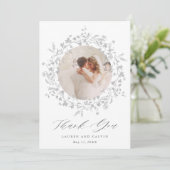 Moderne Boho Wildblume Wreath Wedding 2 Foto Dankeskarte (Stehend Vorderseite)