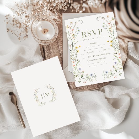 Moderne Boho Wildblume Wreath Wedding RSVP-Karten RSVP Karte