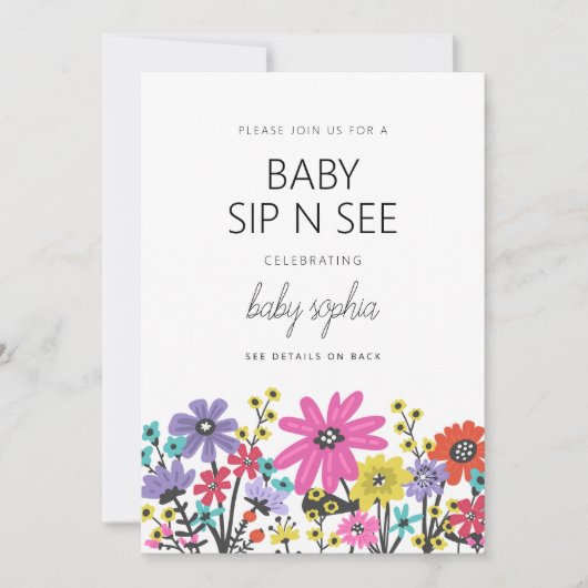 Moderne Boho Wildblumen Baby Sip & See Einladung (Vorderseite)