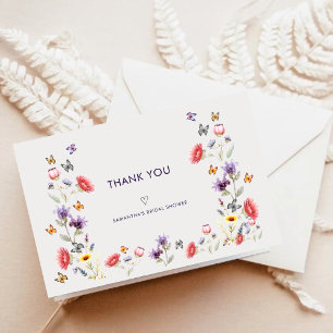 Moderne Boho-Wildblumen-Brautparty Dankeskarte