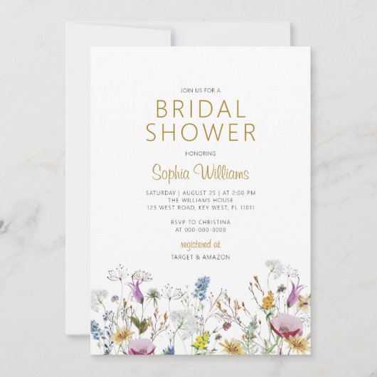 Moderne Boho Wildblumen Bridal Dusche Einladung (Vorderseite)