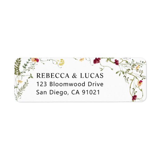 Moderne Boho Wildblumen Grüne Rücksendeadresse (Vorne)