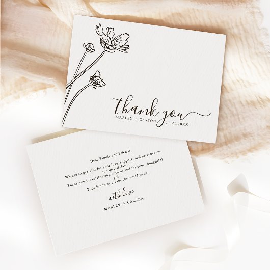 Moderne Boho-Wildblumen-Hochzeit in Periwinkle Dankeskarte