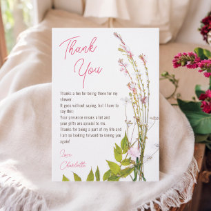 Moderne Boho-Wildblumen-Schrift-Foto-Brautparty Dankeskarte