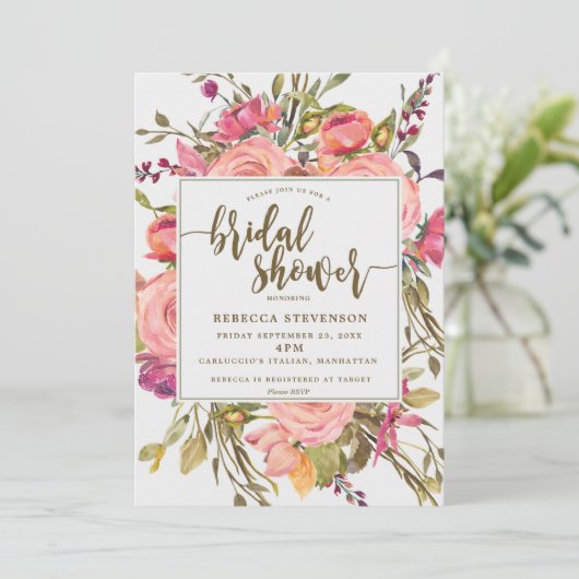 moderne boho wilde Blume Brautdusche Einladung (Stehend Vorderseite)