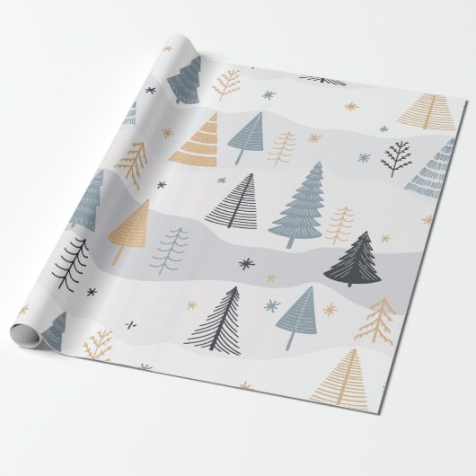 Moderne Boho-Winter-Kiefernbaummuster Geschenkpapier (Ungerollt)