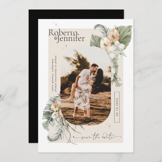 Moderne Boho-Wüste | Florales Foto Save the Date (Vorne/Hinten)