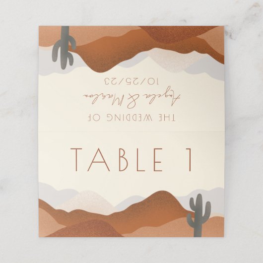 Moderne Boho Wüste Hochzeitssitznummer Platzkarte (Außenseite Aufgefaltet)