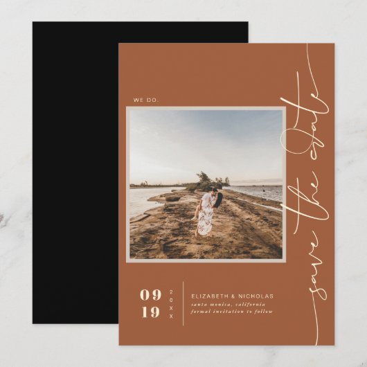 Moderne Boho-Wüste | Square Foto Save the Date (Vorne/Hinten)