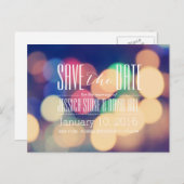 Moderne Bokeh-Lichter Hochzeit retten das Datum Ankündigungspostkarte (Vorne/Hinten)
