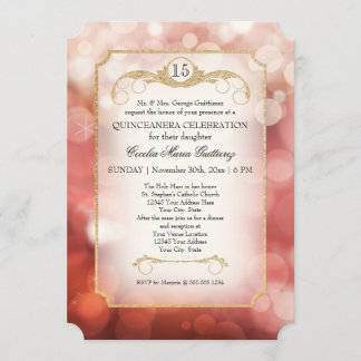 Moderne Bokeh Sparkle Rose Twinkle Quinceanera Einladung