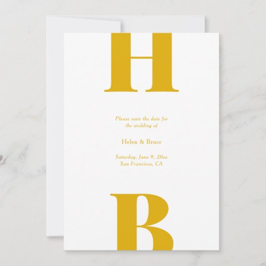 Moderne Bold Typografy Monogram Mustard Yellow Save The Date (Vorderseite)