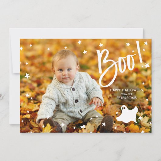 Moderne boo typografische Stars Halloween-Geist-Fo Karte (Vorderseite)