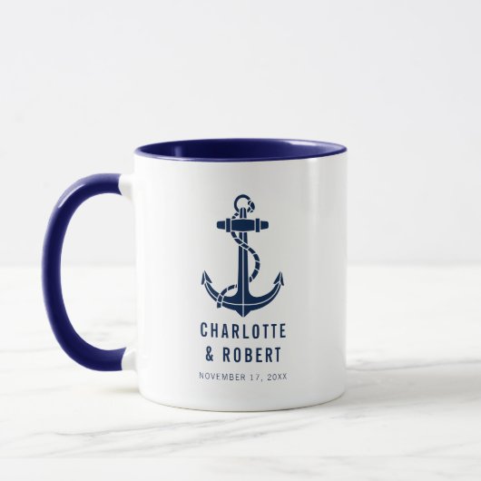 Moderne Bootsanker-Strand-Hochzeitsgeschenke Tasse (Links)