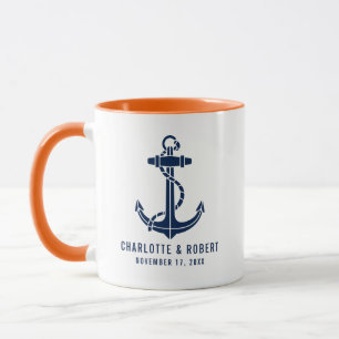 Moderne Bootsanker-Strandhochzeitsfeier Tasse