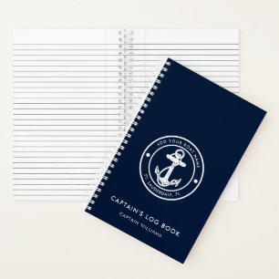 Moderne Bootsanker und Name Navy Blau Kapitäne Log Notizblock