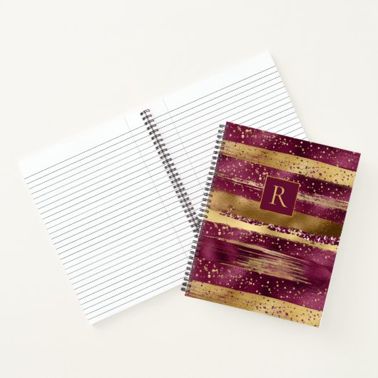 Moderne Bordeaux, goldene Pinselstriche und Monogr Notizblock (Innenseite)